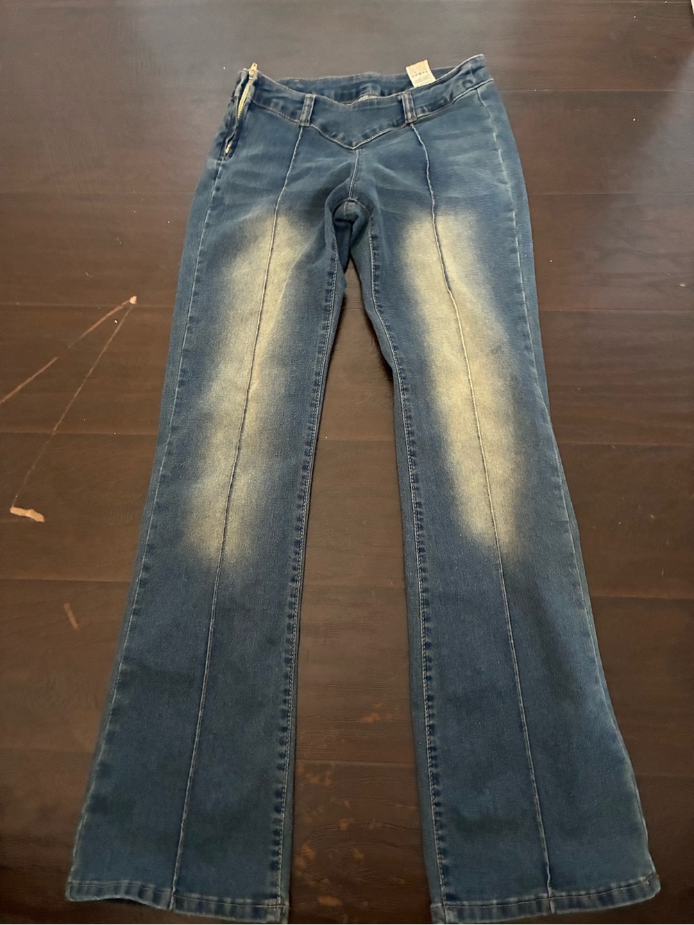 SHEIN Blue Washed Flare Jeans with Front Seams
